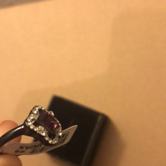 Princess Cut Amethyst Cz Black Stainless Steel Clover Fashion Size 8 Womens Ring - Picture 8 of 12